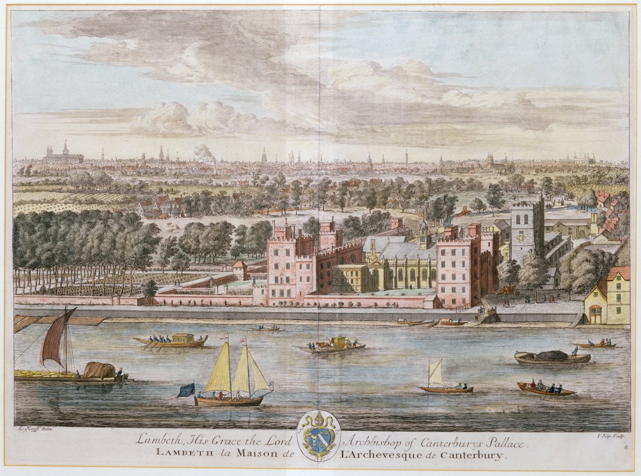 Lambeth Palace, seat of the Archbishop of Canterbury engraved by Johannes Kip by Leonard Knyff