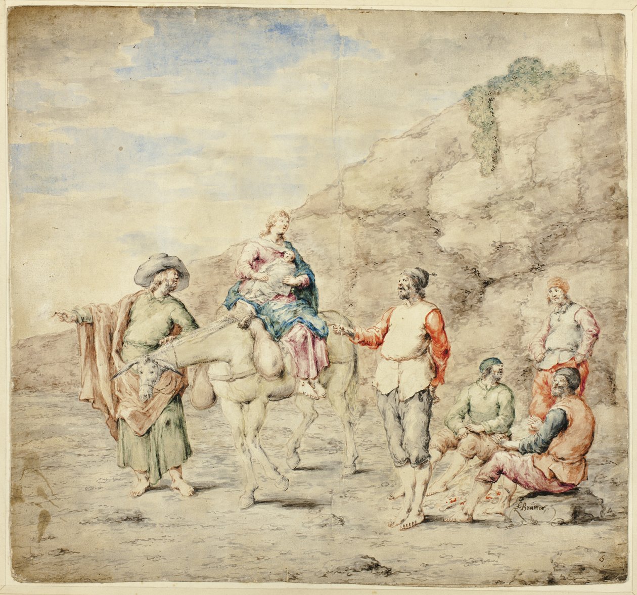 Holy Family Passing Four Men by Leonard Bramer