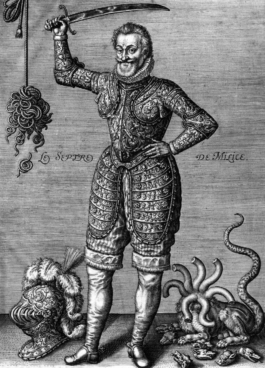 Henri IV (1553-1610) French King in 1589-1610, Here Wearing an Armour, Holding a Sword, as a Righter of Wrongs (engraving by Leonard Gaultier) by Leonard Gaultier