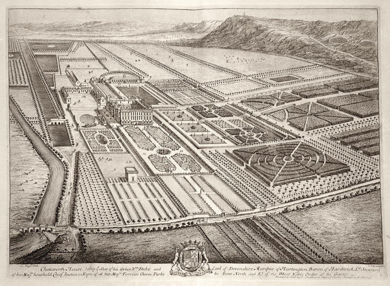 Chatsworth House, Seat of William Cavendish, 1st Duke of Devonshire, Engraved by Johannes Kip by Leonard Knyff