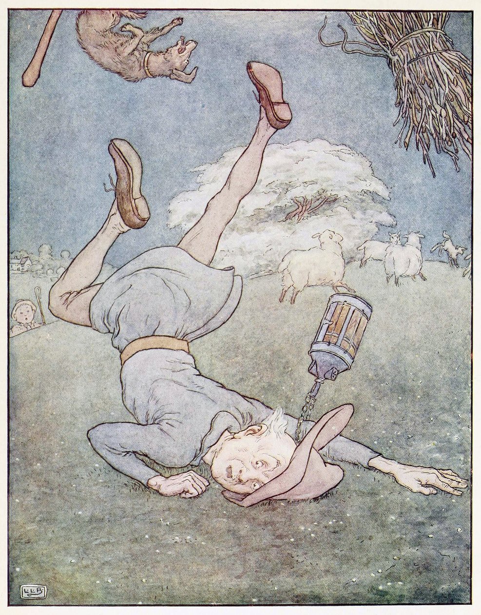The man in the moon came tumbling down, from A Nursery Rhyme Picture Book, pub. 1914 by Leonard Leslie Brooke