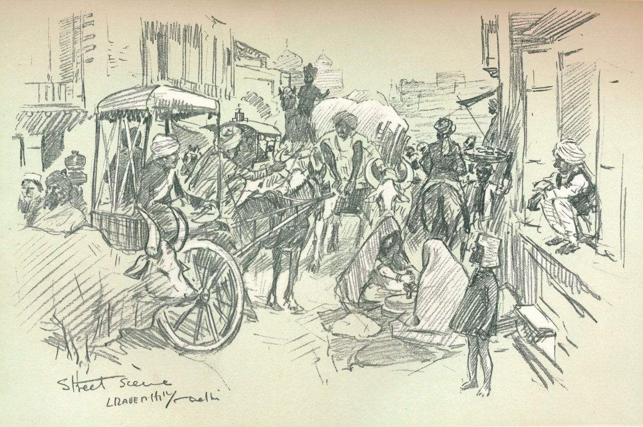 A Street Scene in Delhi, c1903 by Leonard Raven Hill