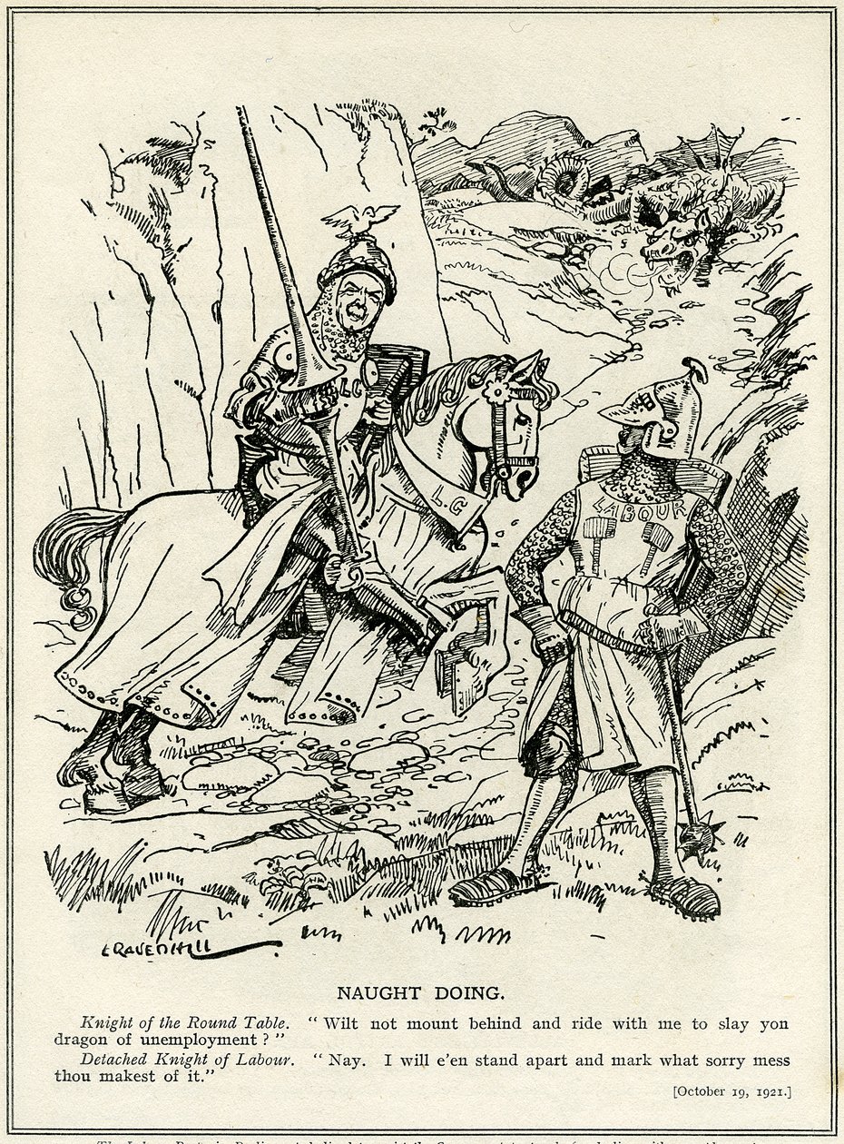 The Labour Party refuses to join Lloyd George in slaying the dragon of unemployment, 1921 by Leonard Raven Hill