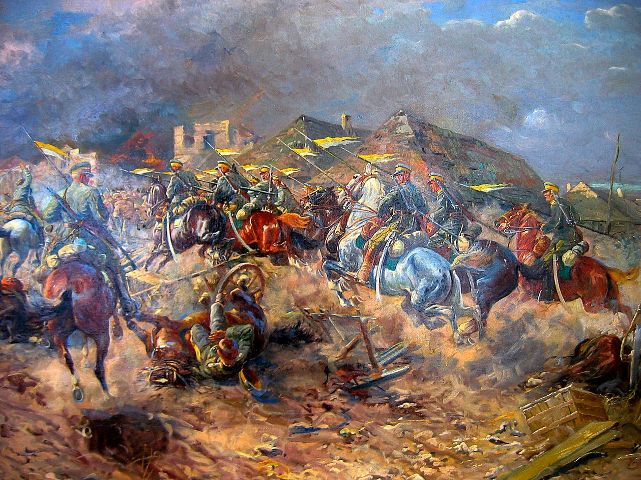 Attack of Polish Uhlans on Bolsheviks near Sloutsk, 1919 by Leonard Winterowski