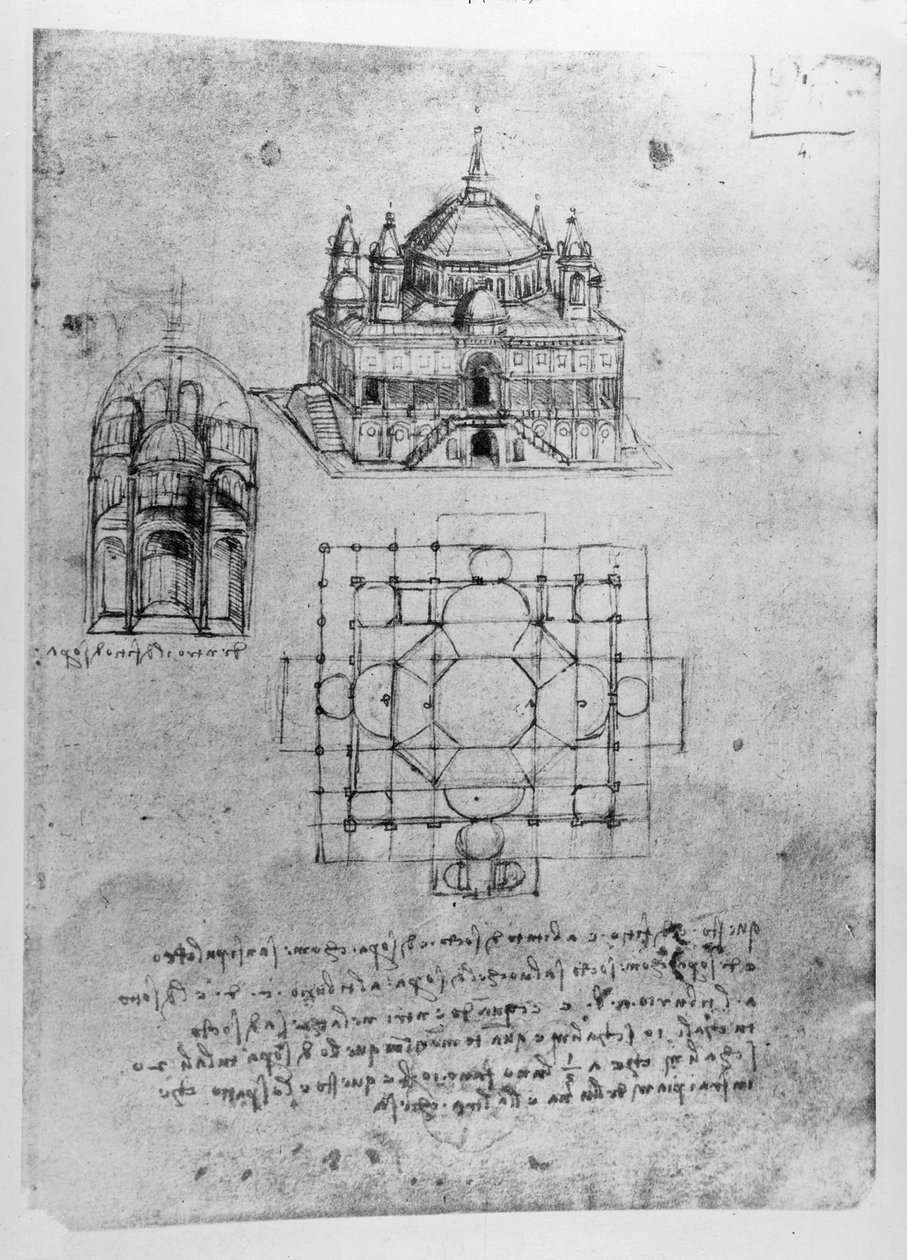 Design for a Church by Leonardo da Vinci: Fine art print