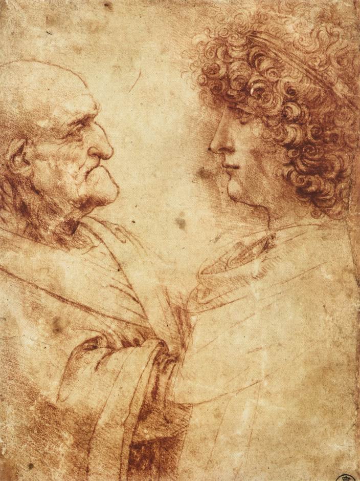 Heads of an old man and a youth by Leonardo da Vinci