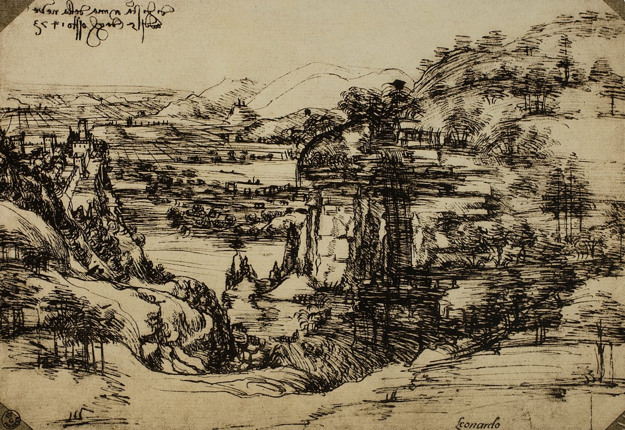 Landscape of the Arno Valley, Drawing by Leonardo da Vinci by Leonardo da Vinci