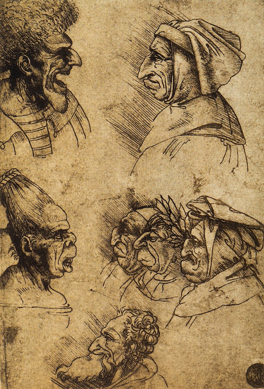 Seven Grotesque Heads by Leonardo da Vinci