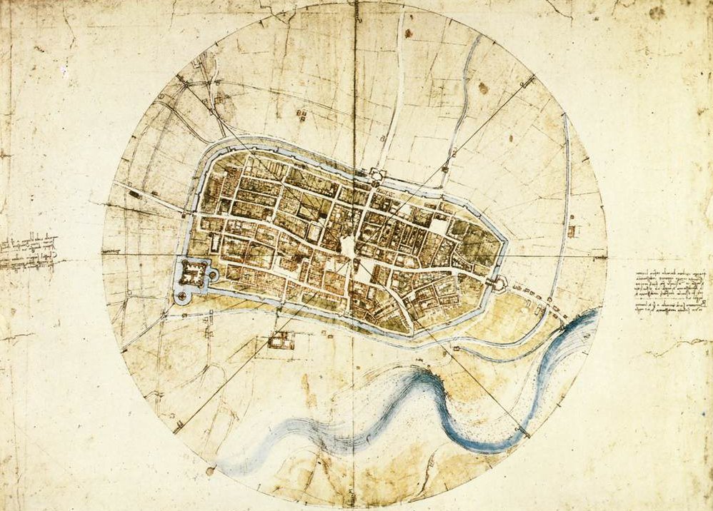 Town plan of Imola by Leonardo da Vinci