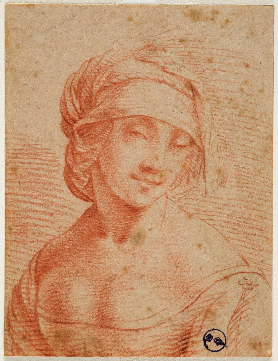 Bust of a Young Woman with a Cap by Leonardo da follower of Vinci