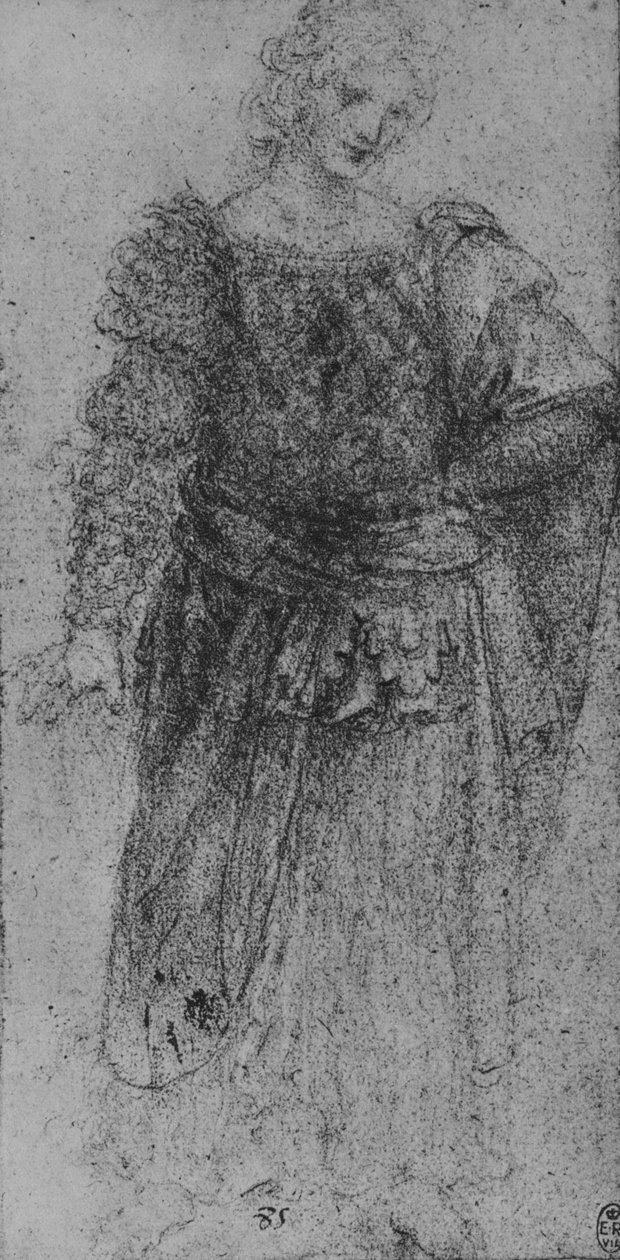 A Woman with a Plaited Bodice and a Cloak over Her Left Arm, c1480 by Leonardo da Vinci