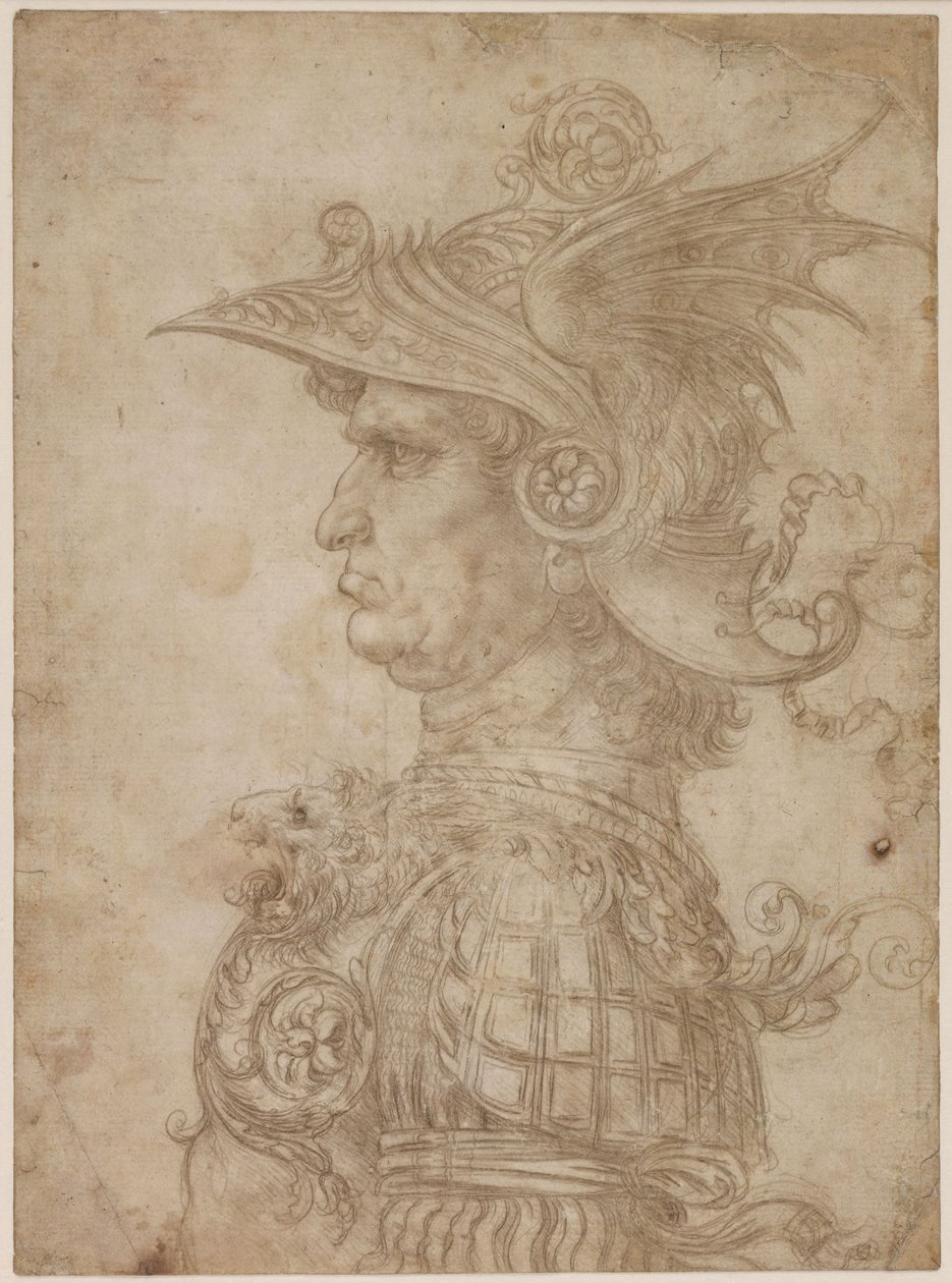 A Bust of a Warrior in Profile to Left by Leonardo da Vinci