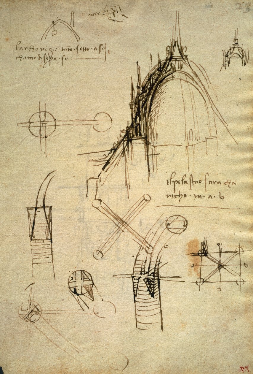 Architectural details and section of cupola of the Duomo in Milan, f41 of the Code Trivulzianus by Leonardo da Vinci