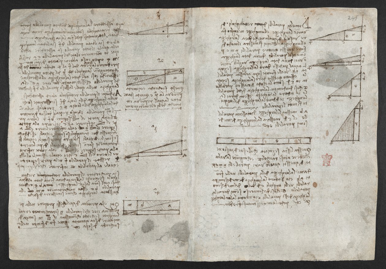 Drawings on the mechanical powers and forces, percussion, gravity, motion, optics and astronomy, with various arithmetical and geometrical propositions, illustration from Leonardo