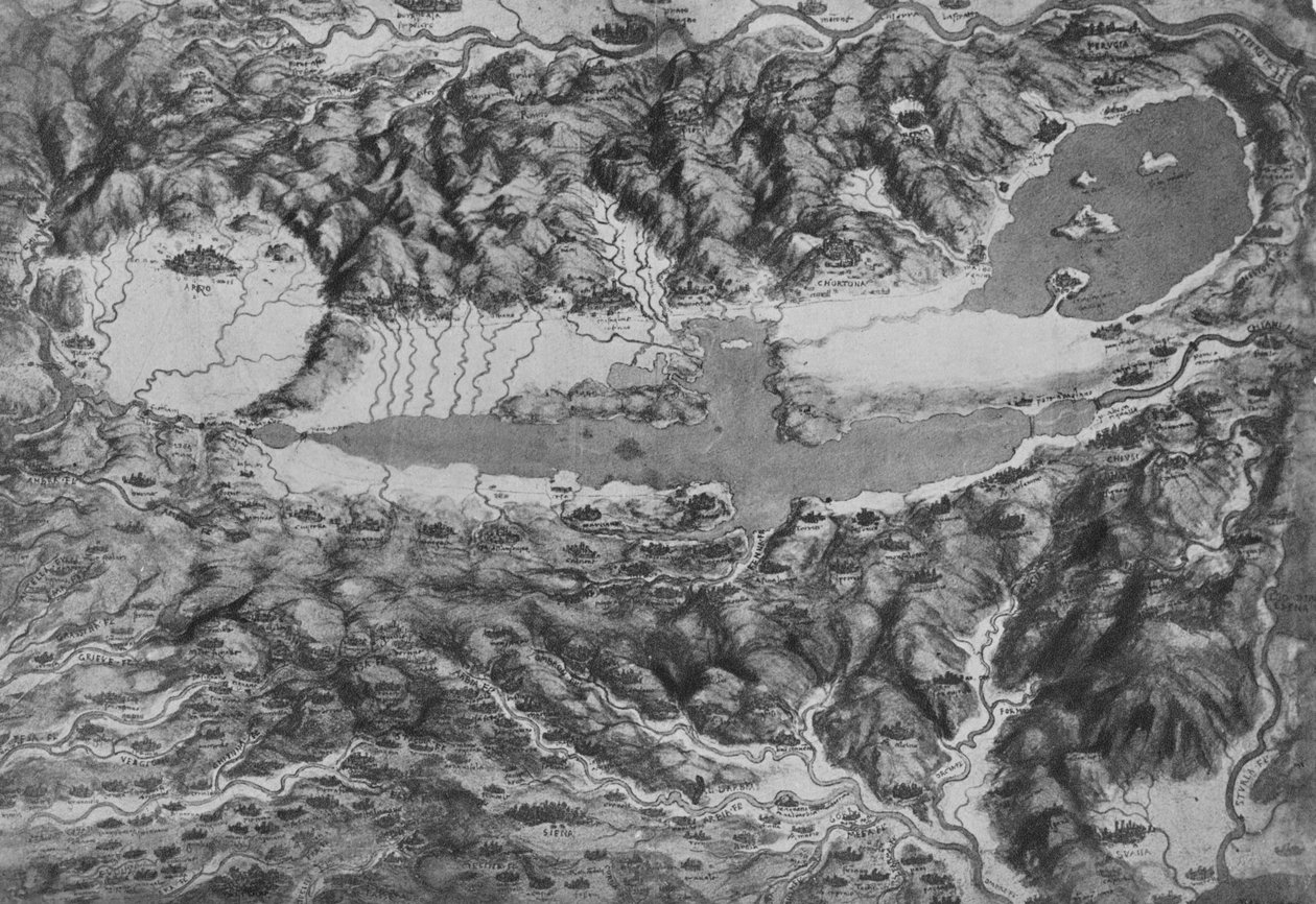 Birds-Eye View Showing Arezzo, Borgho San Sepolco, Perugia, Chiusi and Siena by Leonardo da Vinci
