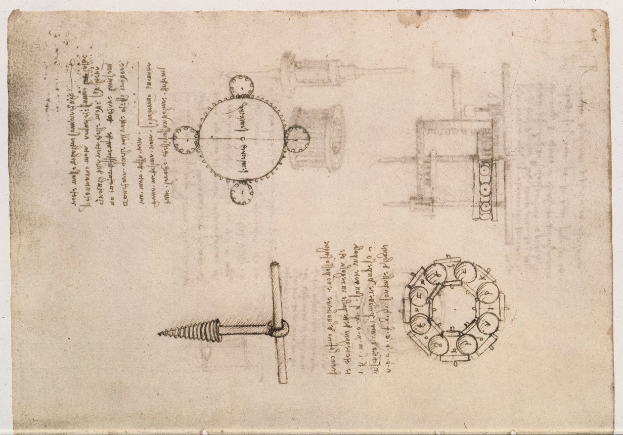 Codex Madrid I f.20, mechanical studies by Leonardo da Vinci