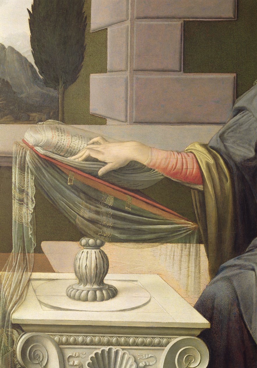 Detail of the Virgin Mary, from the Annunciation (post restoration) by Leonardo da Vinci