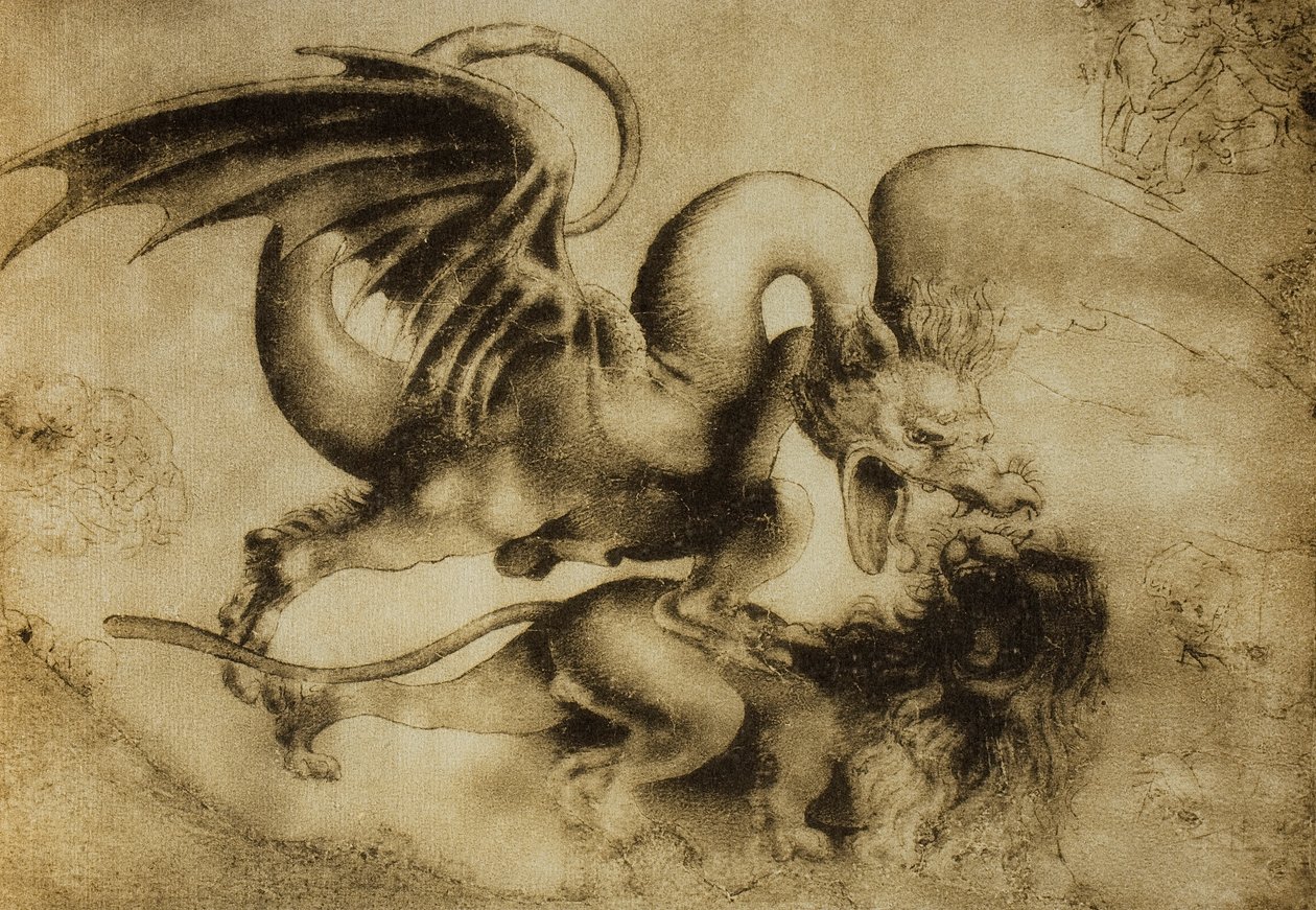 Dragon Killing a Lion, Drawing by Leonardo da Vinci by Leonardo da Vinci