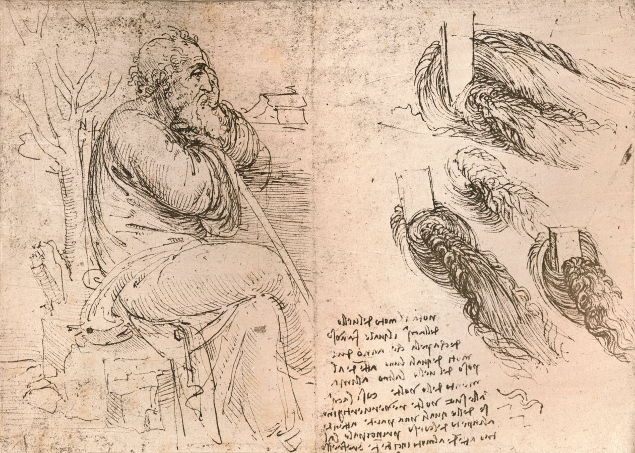 Drawing Illustrating the Representation of Hair Falling Down in Curls by Leonardo da Vinci