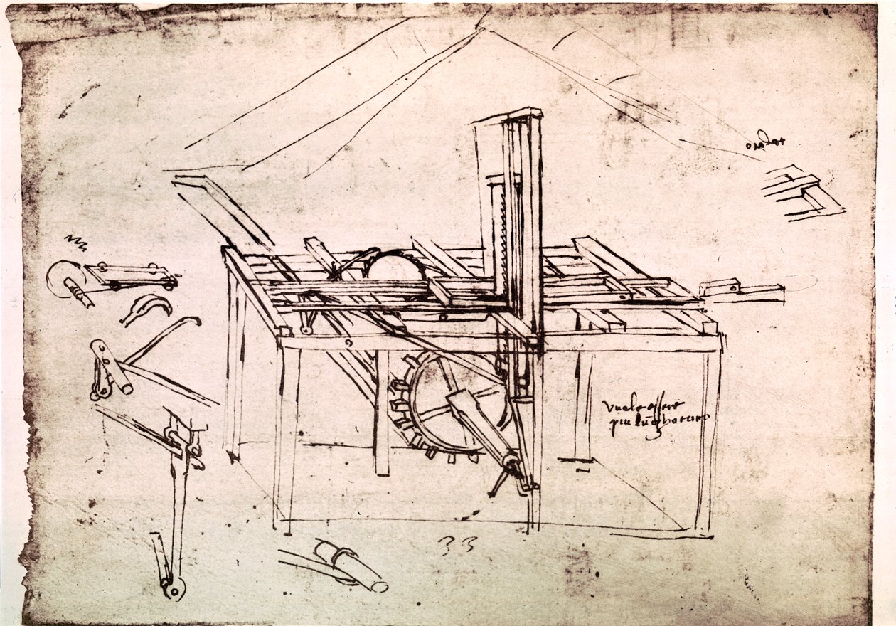 Extract from a Da Vinci Manuscript: Hydraulic Saw with Automatic Forwarding by Leonardo da Vinci