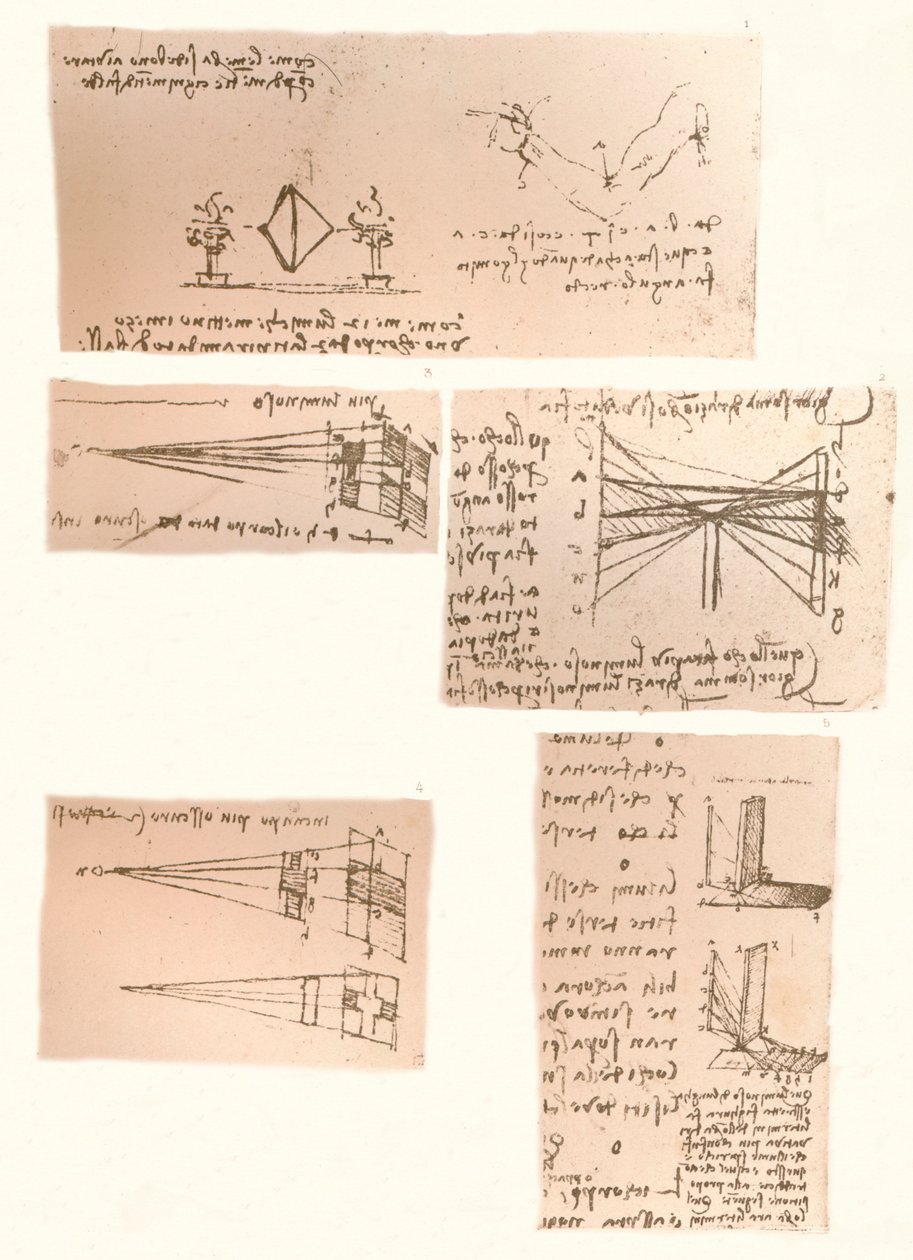 Five drawings illustrating the theory of painting by Leonardo da Vinci