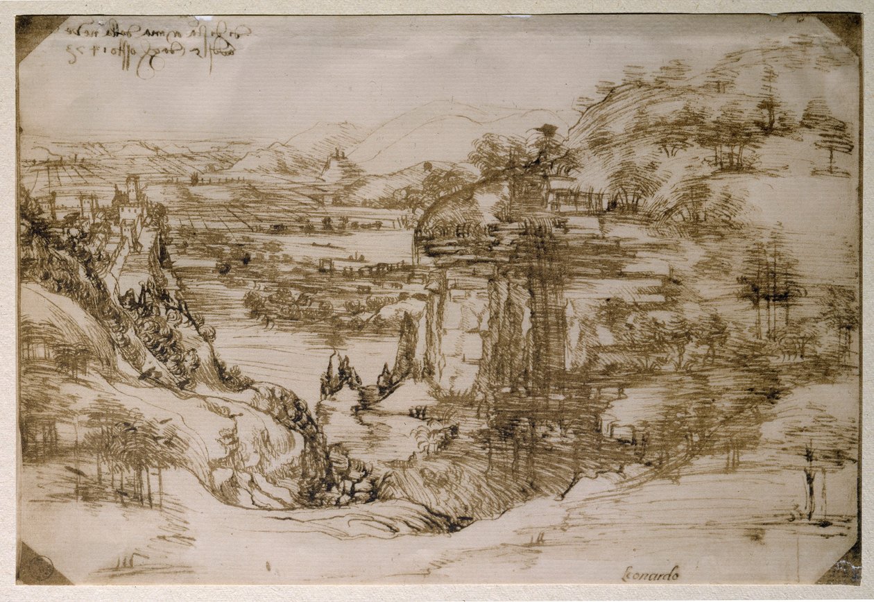 Landscape of Santa Maria della Neve: The Landscape of the Arno Valley by Leonardo da Vinci