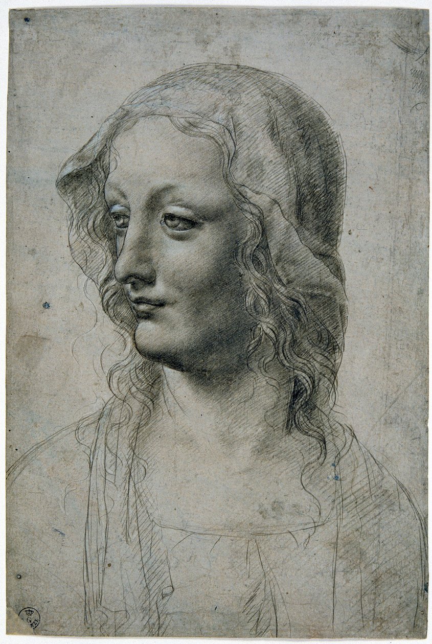 Maestro della Pala Sforzesca, female head with veil perhaps a study for the Virgin by Leonardo da Vinci