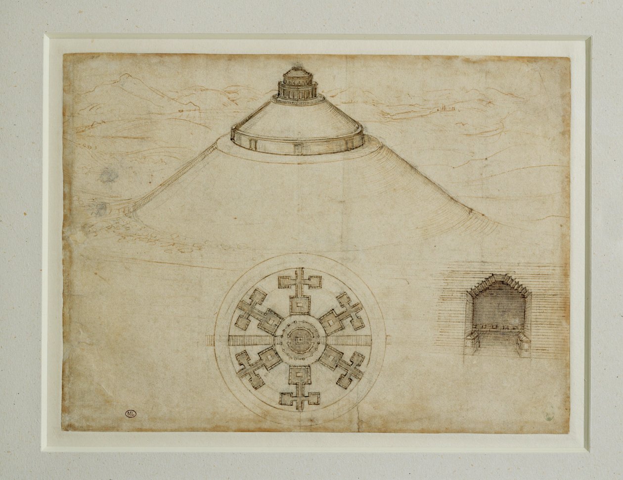 Project for a Central Plan Tomb; Elevation by Leonardo da Vinci