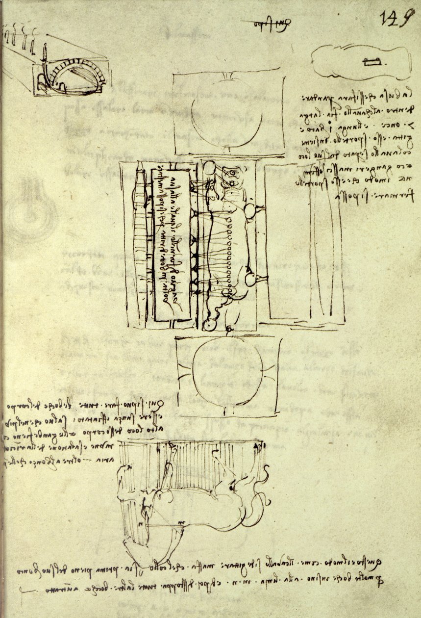 Sketch of the Casting Pit for the Sforza Horse seen from above and the side, fol. 149r from the Codex Madrid I, c.1493 by Leonardo da Vinci