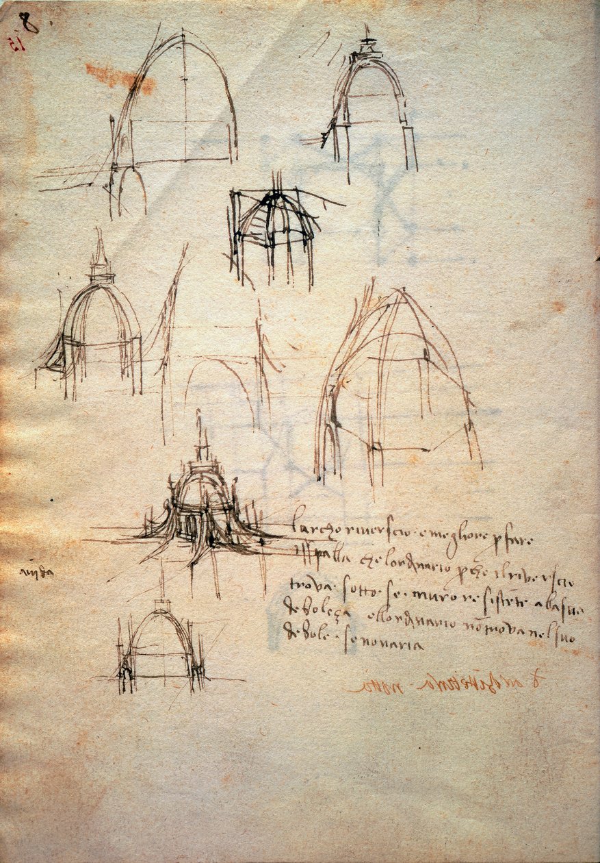 Study for the dome of the cathedral of Milan, the Code Trivulzianus by Leonardo da Vinci