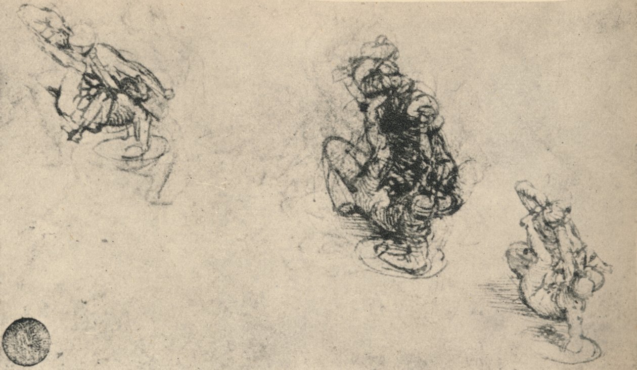 Three Studies of a Man Poniarding a Fallen Foe, c1480 by Leonardo da Vinci