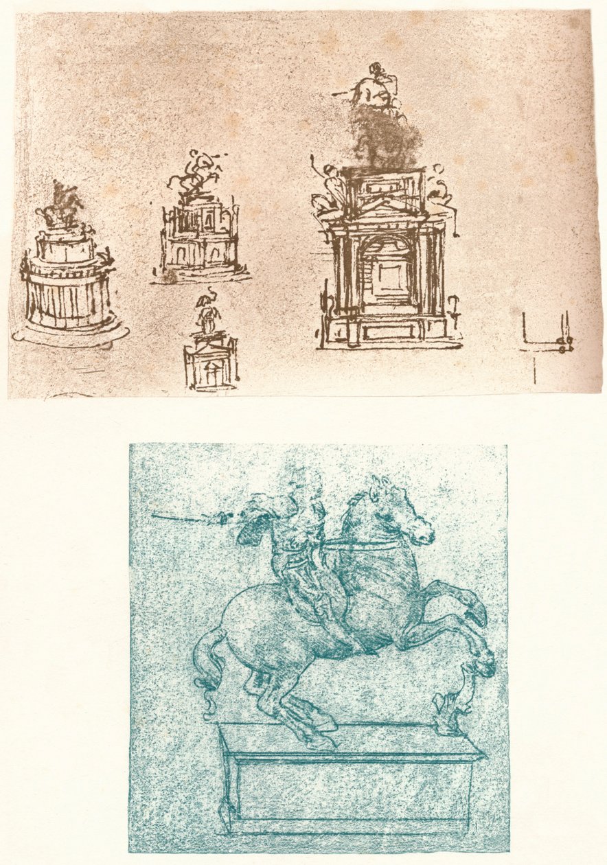 Two preparatory studies for the Sforza Monument by Leonardo da Vinci