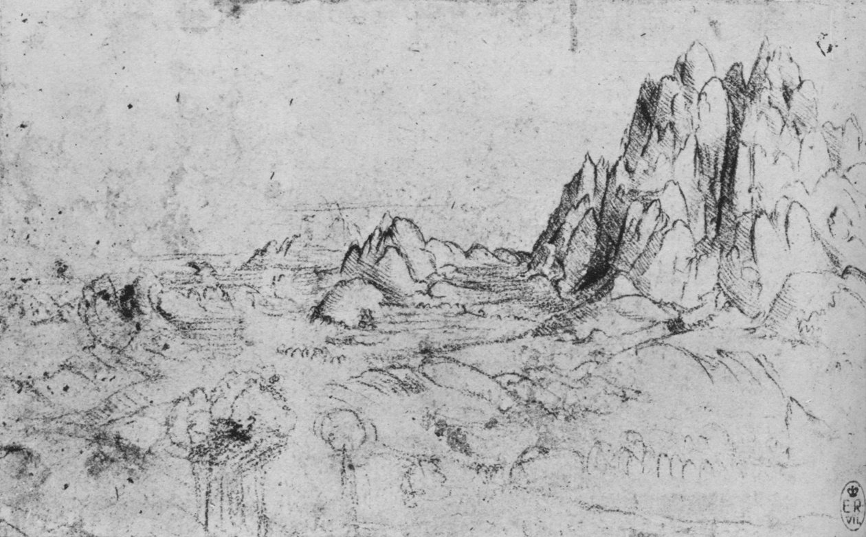 View of a Mountain Range by Leonardo da Vinci