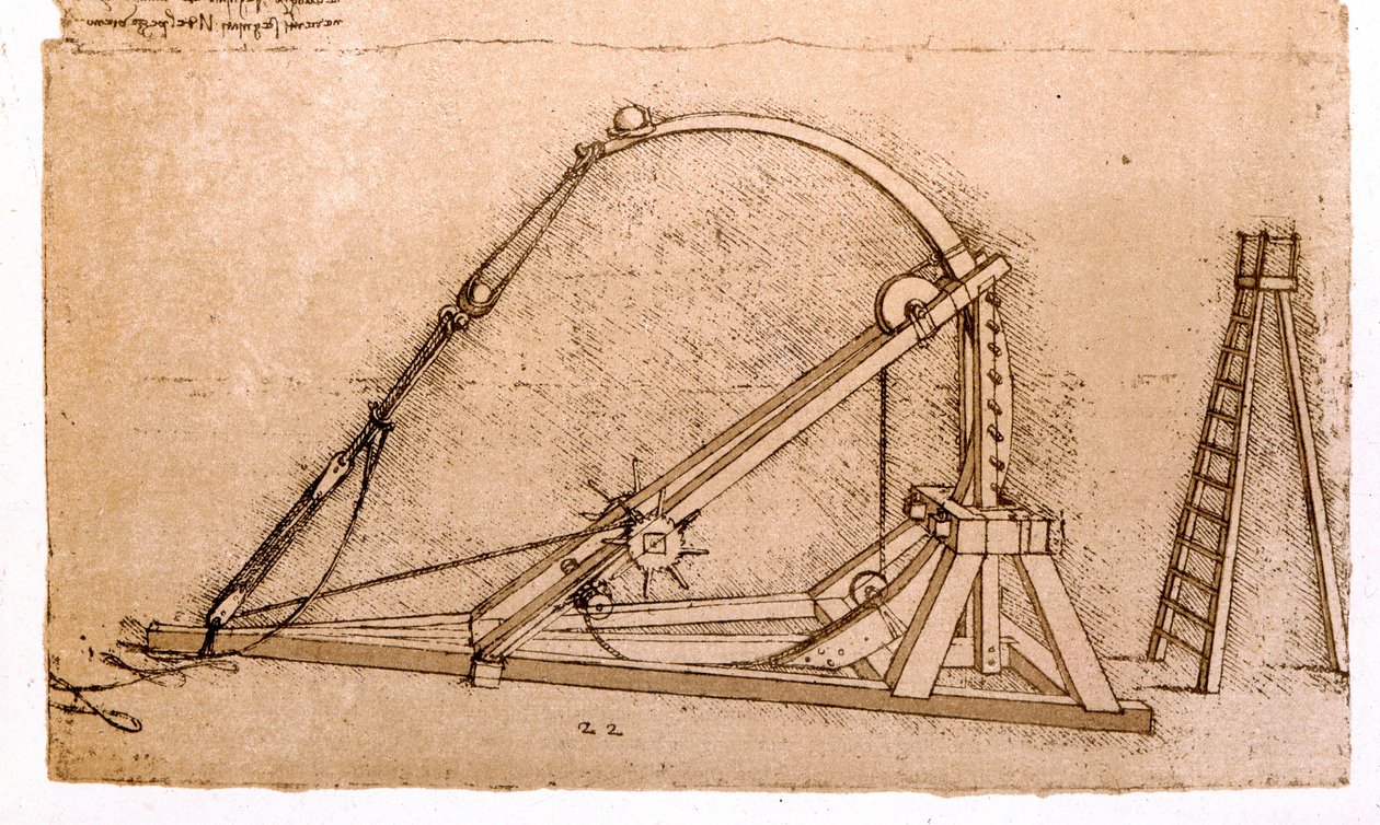 War machine: Catapult study by Leonardo da Vinci (1452-1519). by Leonardo da Vinci