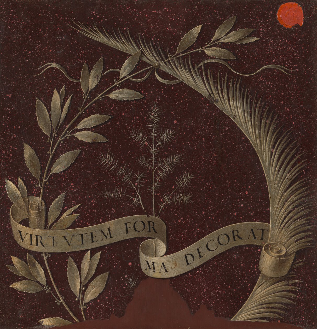 Wreath of Laurel, Palm, and Juniper with a Scroll inscribed Virtutem Forma Decorat by Leonardo da Vinci