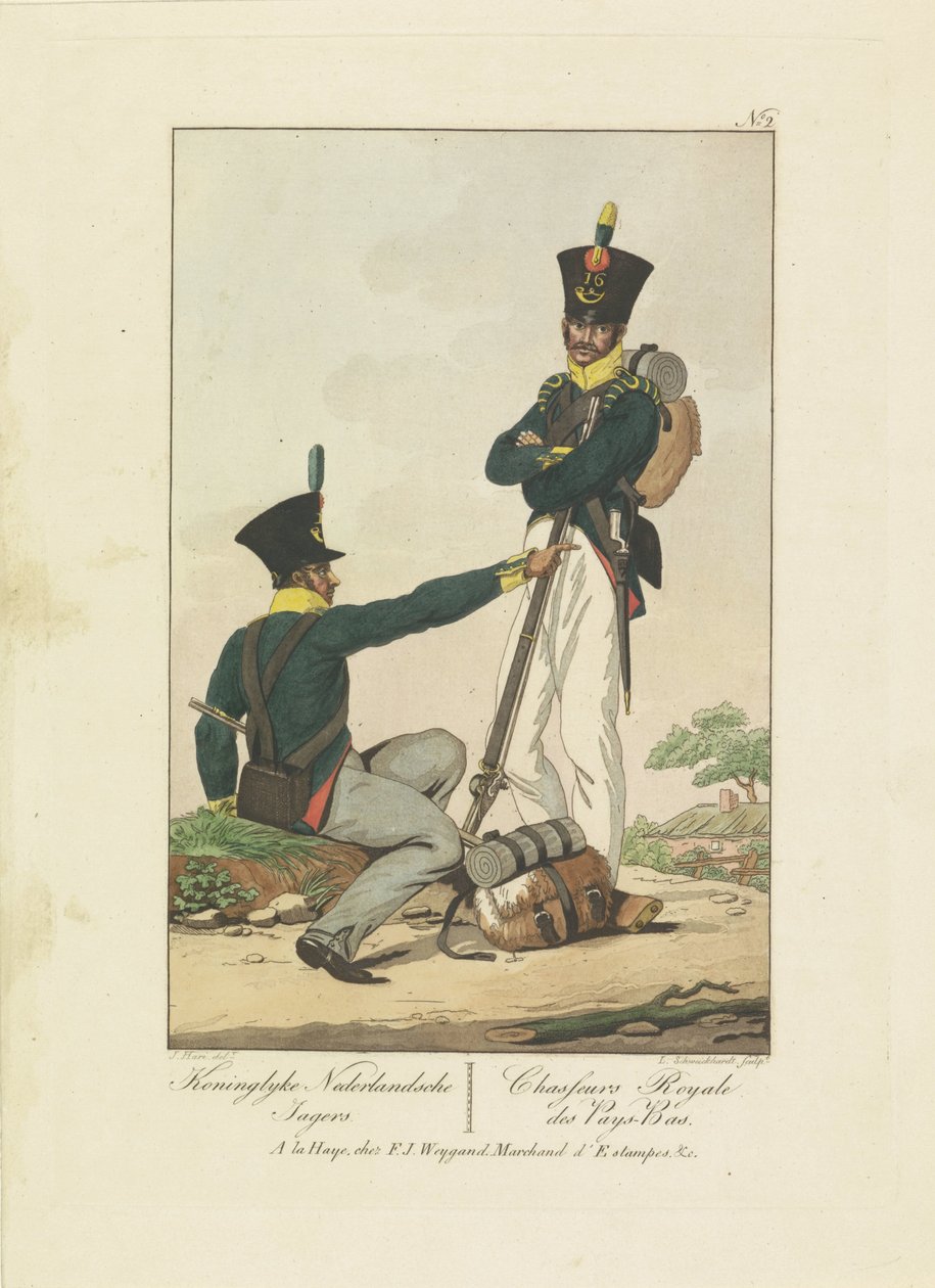 Two Hunters, 1814-1818 (Seven Uniform Representations 1814-1818) by Leonardus Schweickhardt