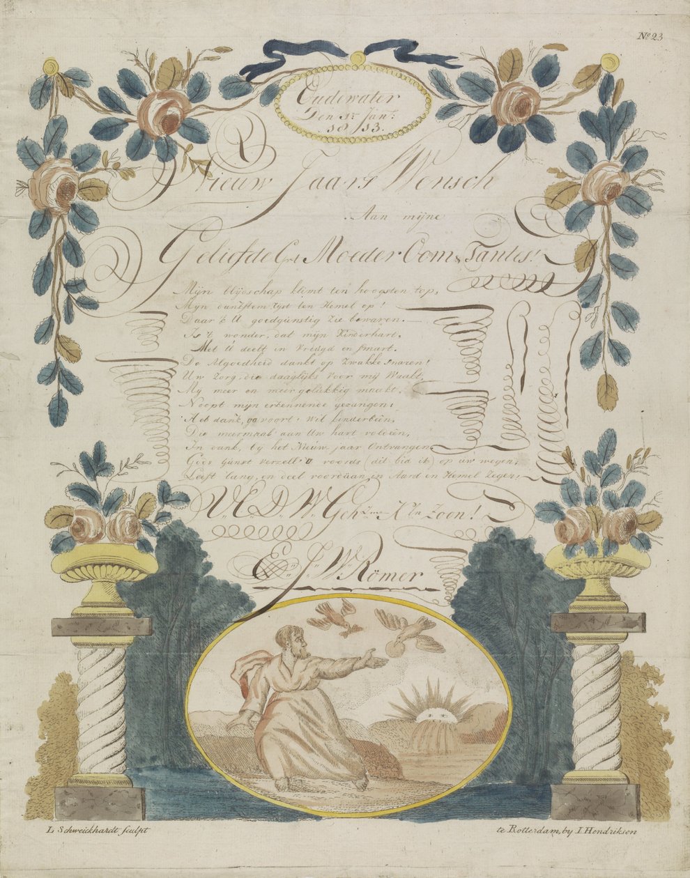 Letter of Wishes with Elijah Fed by Ravens by Leonardus Schweickhardt