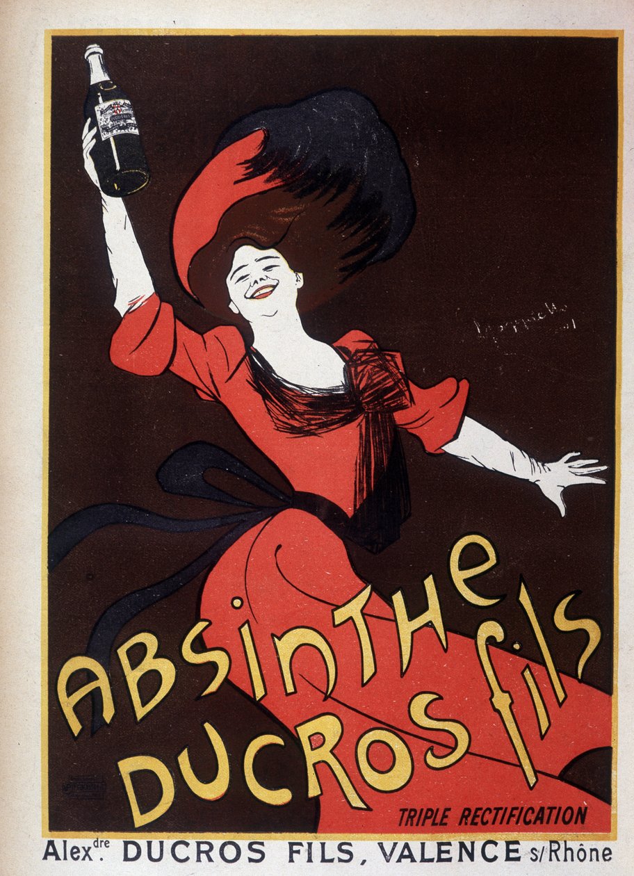 Advertising for wormwood Ducros (woman waving a bottle) by Leonetto Cappiello