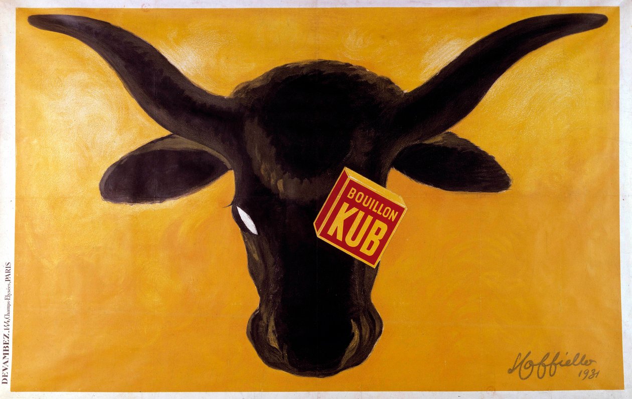 Advertising poster for Kub broth with a head of beef. 1931. Illustration by Leonetto Cappiello (1875-1942) Paris, decorative arts by Leonetto Cappiello