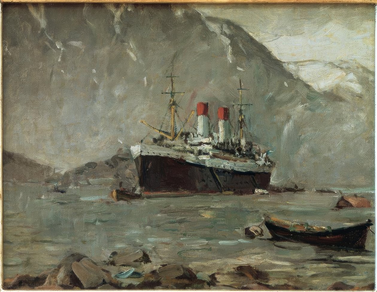 Passenger Steamer of Hamburg-Süd in a Norwegian Fjord by Leonhard Sandrock
