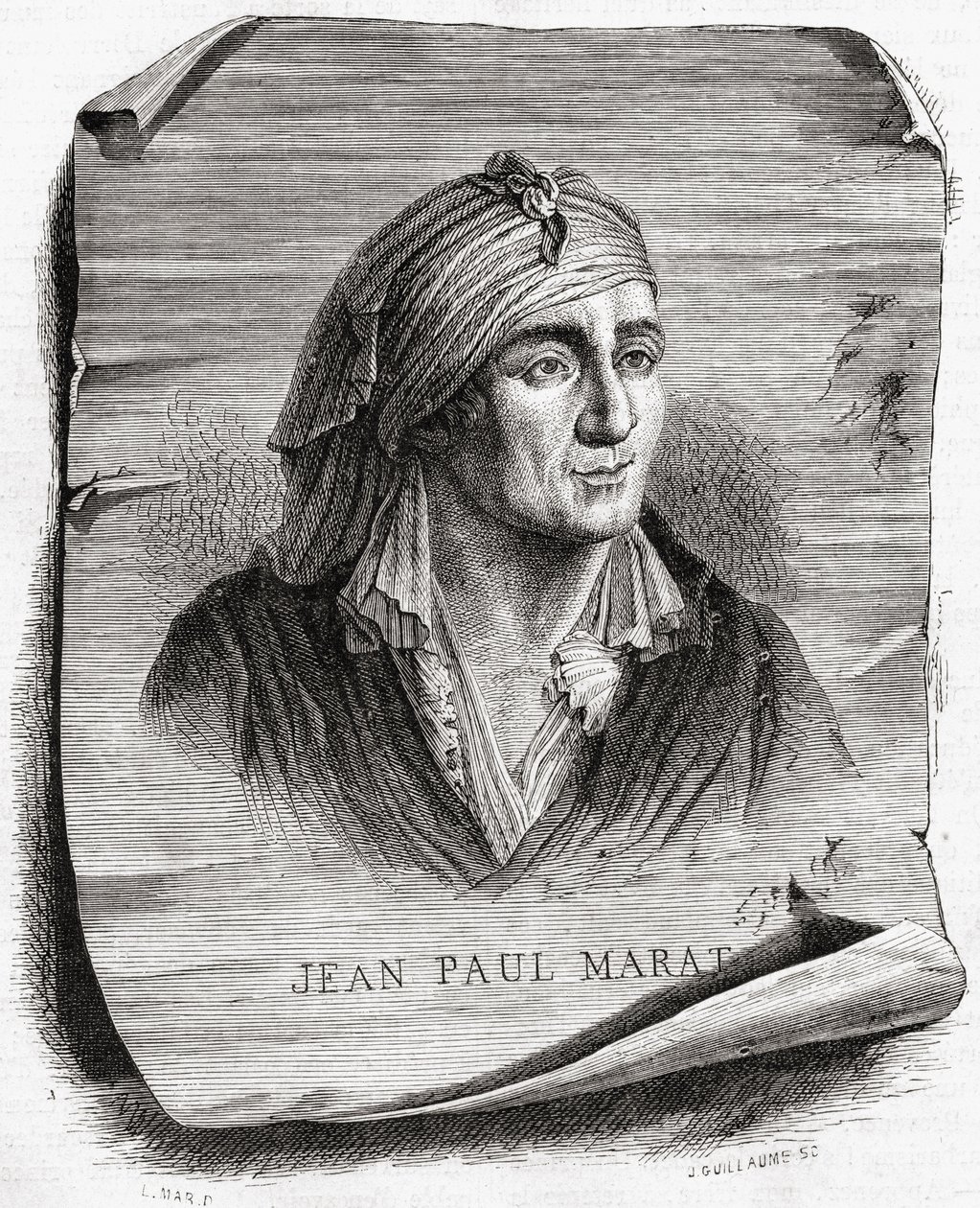 Portrait of Jean Paul Marat engraved by Jean Baptiste Amedee Guillaume by Leopold Mar
