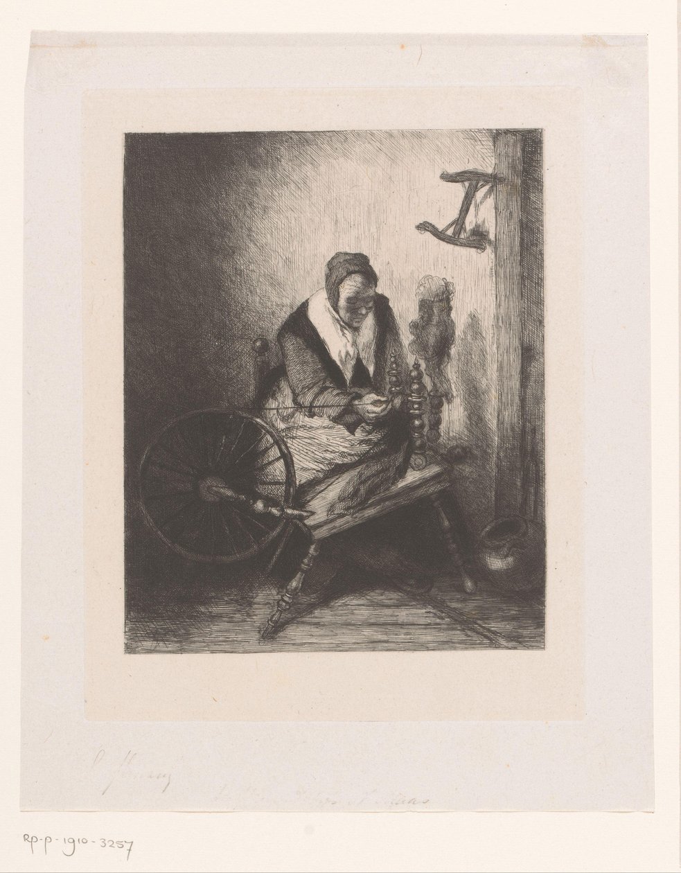 Woman at the Spinning Wheel by Leopold Flameng