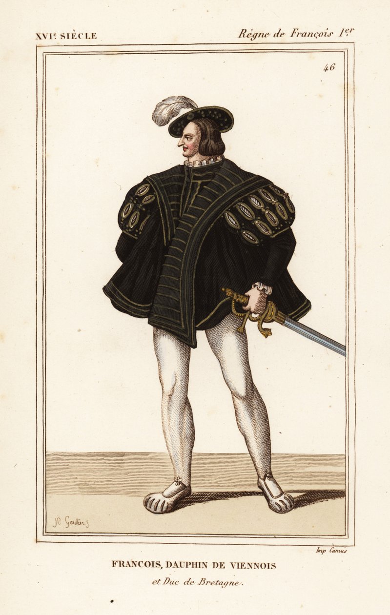 Francis III, Duke of Brittany 1518-1536. Handcoloured lithograph by J.B. Gautier after a portrait in Roger de Gaignieres