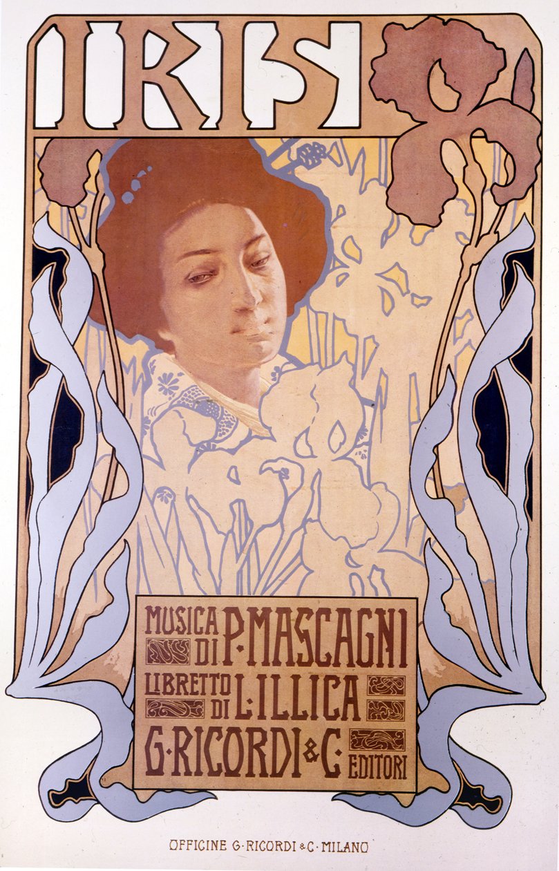 Iris composed by Pietro Mascagni, poster by Leopoldo Metlicovitz, libretto by Luigi Illica, 1898. by Leopoldo Metlicovitz