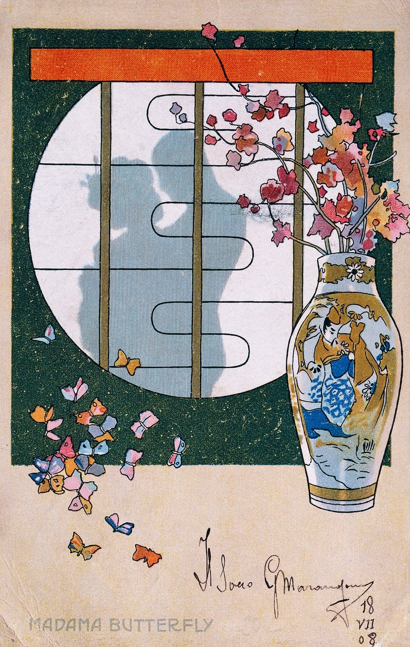 Postcard for the premiere of Madame Butterfly in Brescia by Leopoldo Metlicovitz
