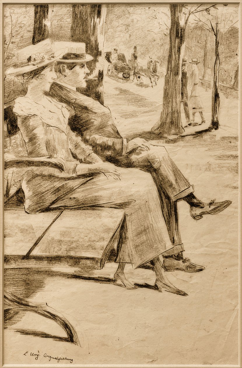 Lady and Smoking Gentleman on a Bench in the Animal Garden by Lesser Ury