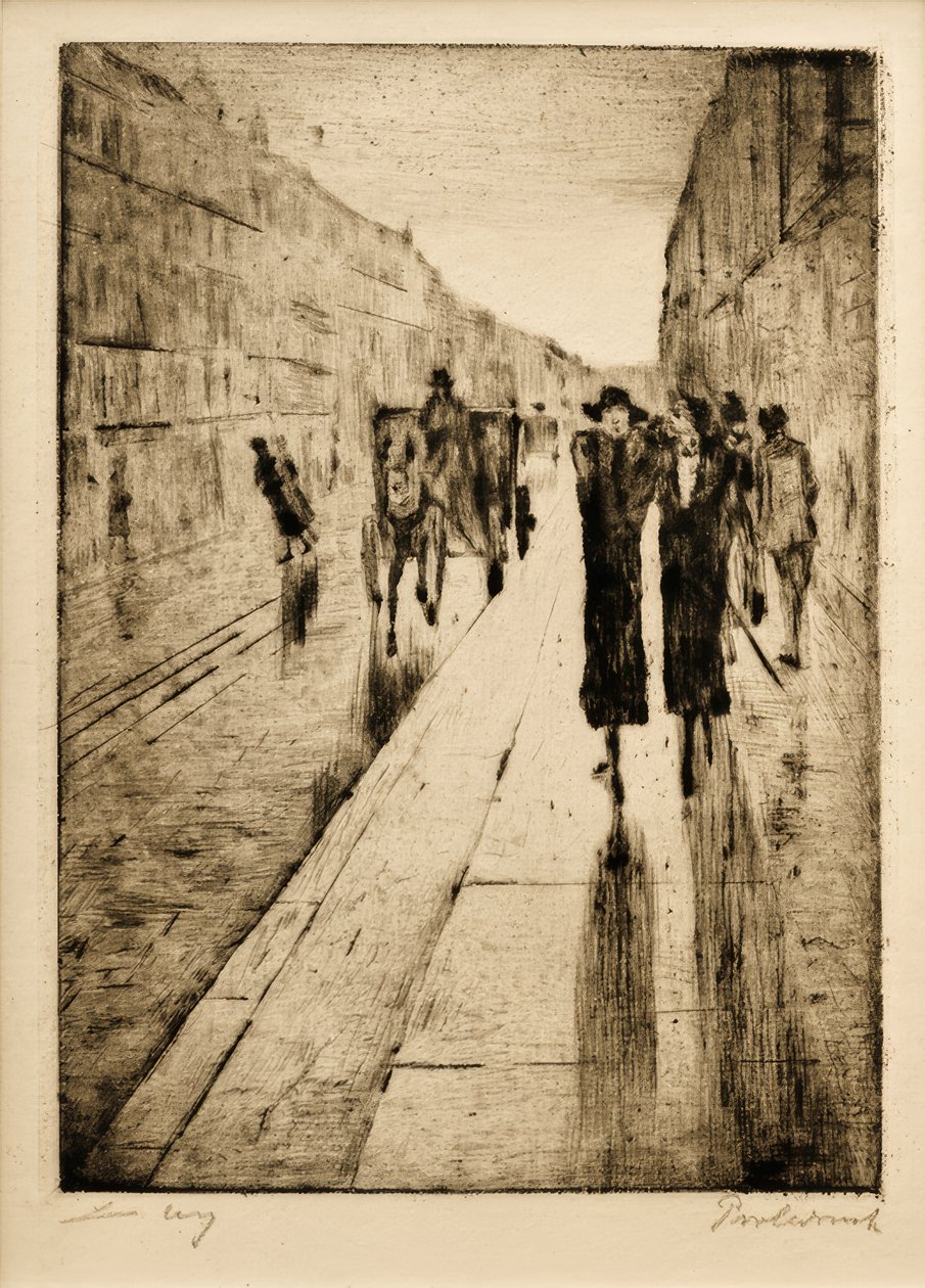Walkers in the Rain in Front of a Horse Carriage by Lesser Ury