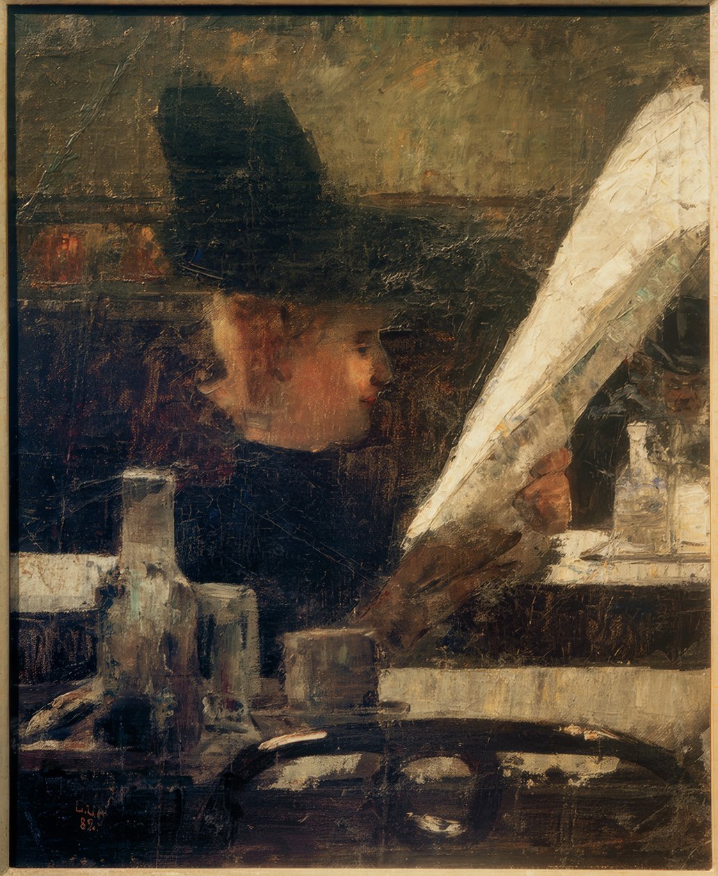 Newspaper Reader in the Café (Lady in the Café) by Lesser Ury
