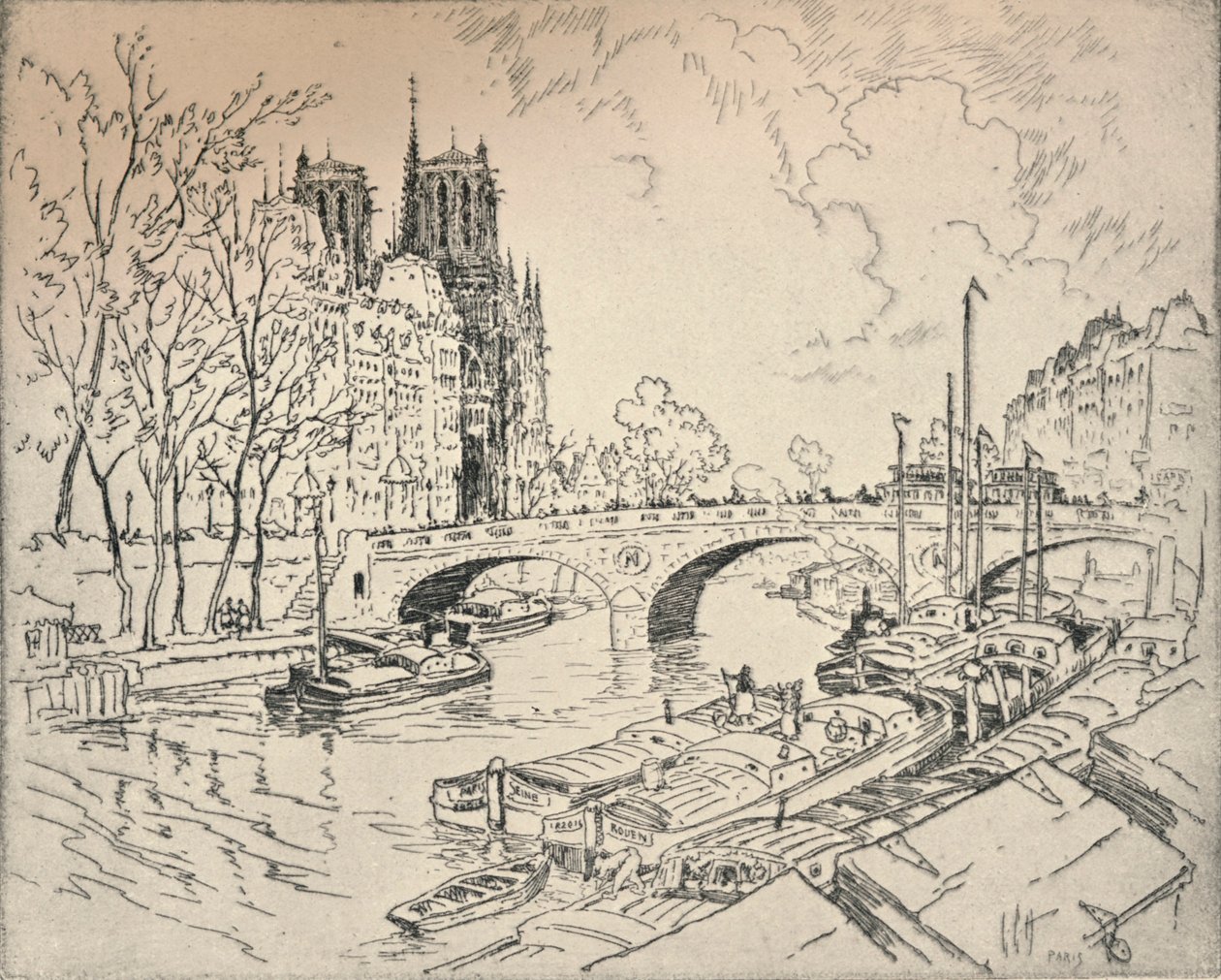 The Seine at Notre Dame, 1915 by Lester George Hornby