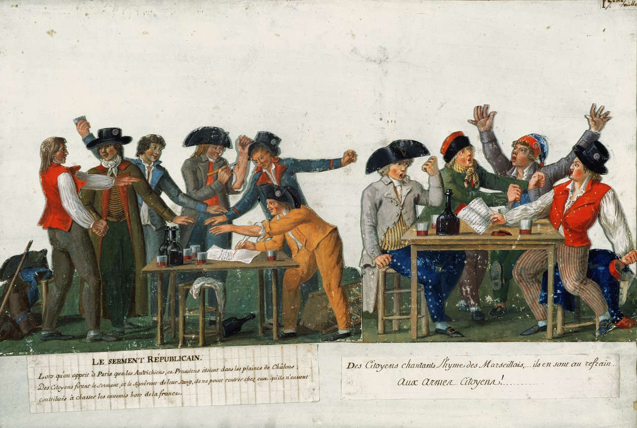 The Republican Oath being signed in blood and singing 